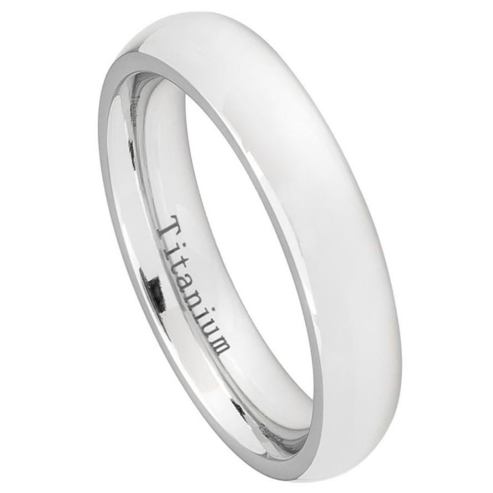 5mm White Titanium Classic Domed Ring Wedding Band Ring