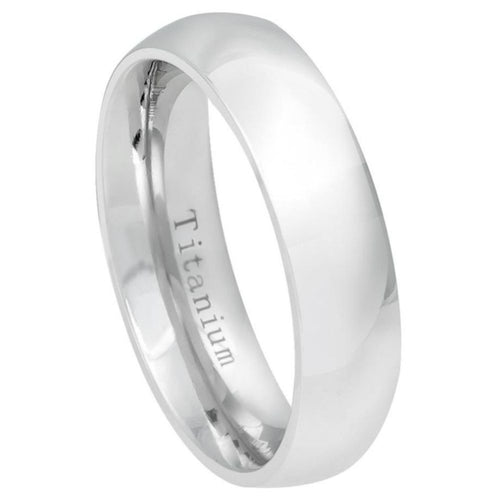 6mm White Titanium Classic Domed Ring Wedding Band Ring