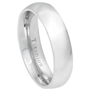 6mm White Titanium Classic Domed Ring Wedding Band Ring