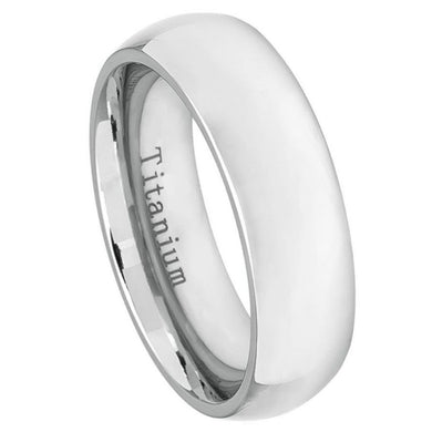 7mm White Titanium Classic Domed Ring Wedding Band Ring