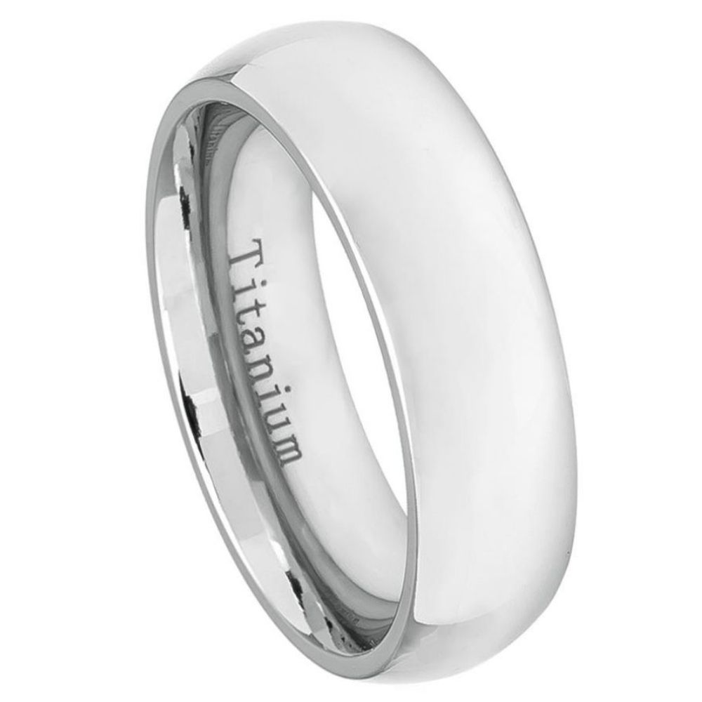 7mm White Titanium Classic Domed Ring Wedding Band Ring