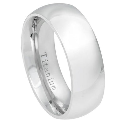 8mm White Titanium Classic Domed Ring Wedding Band Ring