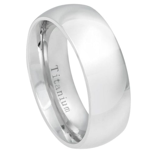 8mm White Titanium Classic Domed Ring Wedding Band Ring