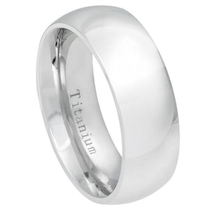 8mm White Titanium Classic Domed Ring Wedding Band Ring