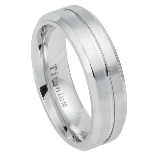 7mm White IP Plated Titanium Ring Domed Brushed Center Stepped Edge Wedding Band Ring