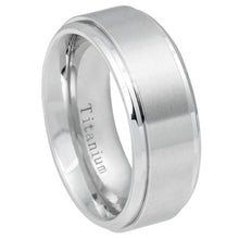 Load image into Gallery viewer, 9mm White IP Plated Titanium Ring Brushed Center, Shiny Stepped Edge Wedding Band Ring