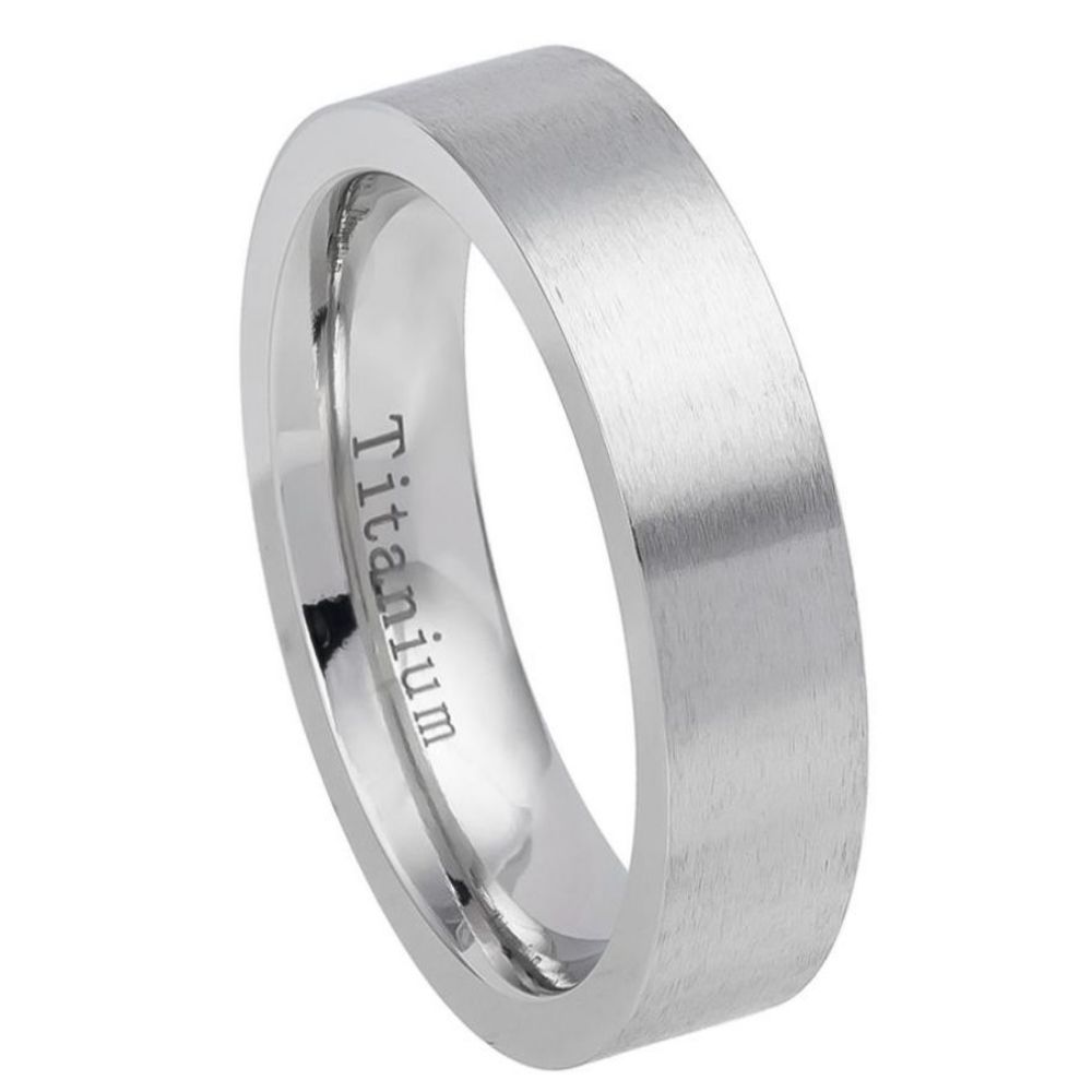 6mm White Titanium Brushed Flat Pipe Cut Ring Wedding Band Ring