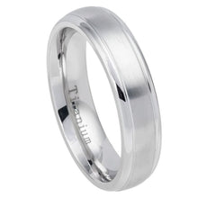 Load image into Gallery viewer, 6mm White IP Plated Titanium Ring Domed Brushed Center Stepped Edge Wedding Band Ring