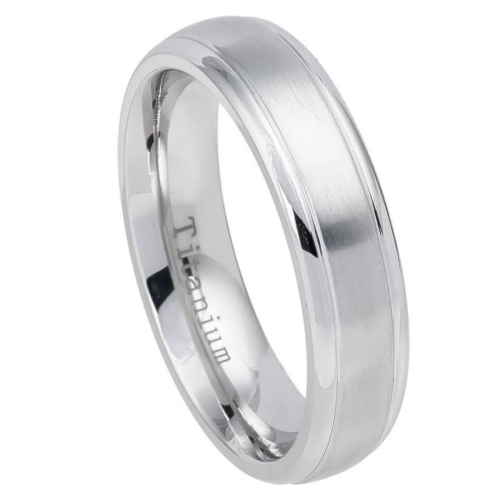 6mm White IP Plated Titanium Ring Domed Brushed Center Stepped Edge Wedding Band Ring