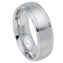 Load image into Gallery viewer, 8mm White IP Plated Titanium Ring Domed Brushed Center Stepped Edge Wedding Band Ring