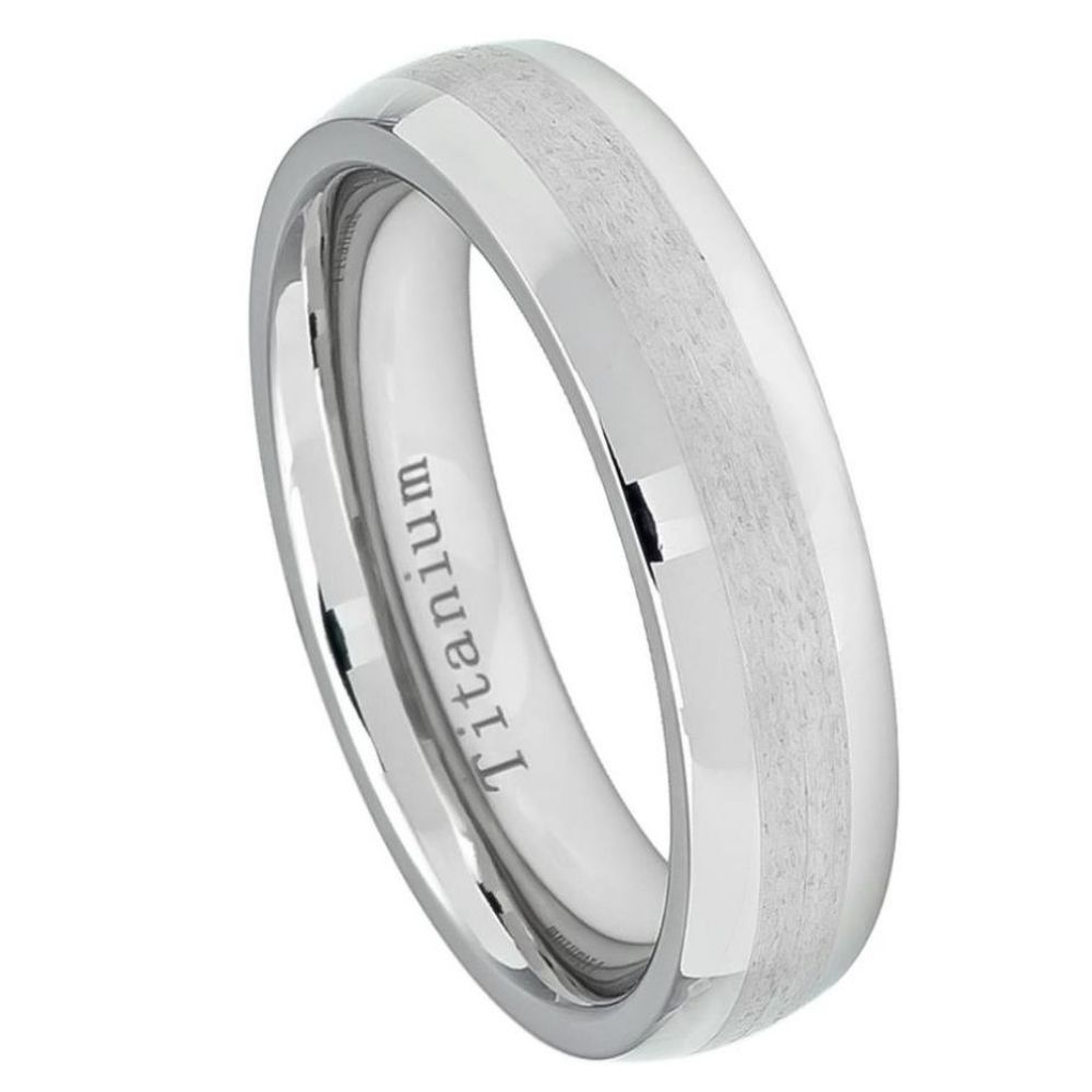 6mm White IP Plated Titanium Ring High Polished with Brushed Center Wedding Band Ring