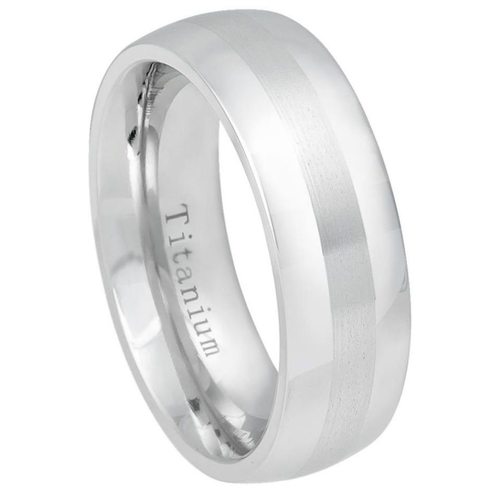 8mm White IP Plated Titanium Ring High Polished with Brushed Center Wedding Band Ring