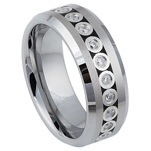 8mm Bezel-set CZ Eternity Beveled Edge Wedding Band Ring