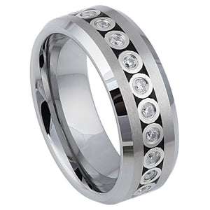 8mm Bezel-set CZ Eternity Beveled Edge Wedding Band Ring
