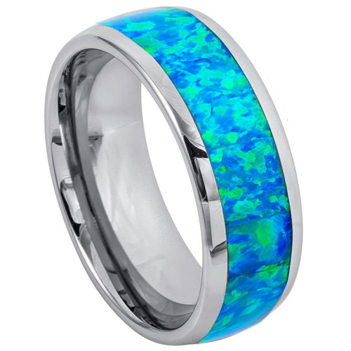 8mm Synthetic Opal Inlay Domed Ring Wedding Band Ring