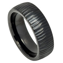 Load image into Gallery viewer, 8mm Tungsten Carbide Black IP Plated Semi Domed Ring with Tree Bark Carved Textured Finish Ring