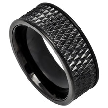 Load image into Gallery viewer, 9mm Black IP Plated Parallelogram Design Center with Straight Edges Wedding Band Ring