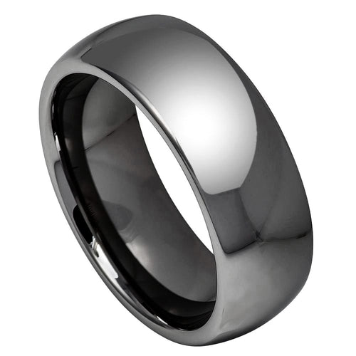8mm Tungsten Carbide High Polished Shiny Dark Gray IP Plated Classic Domed Ring Wedding Band Ring