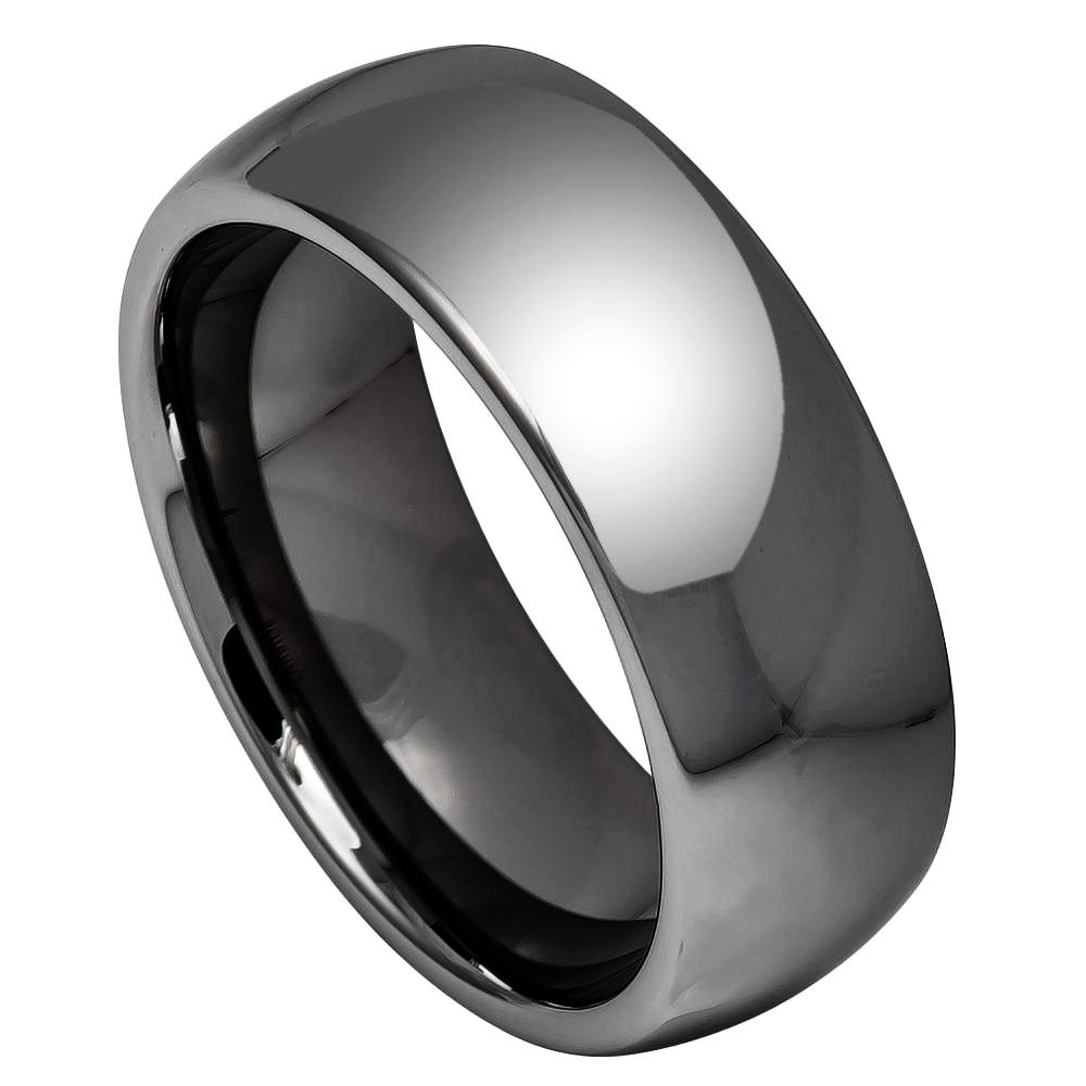 8mm Tungsten Carbide High Polished Shiny Dark Gray IP Plated Classic Domed Ring Wedding Band Ring