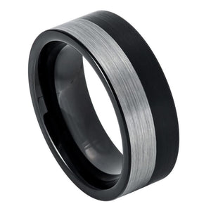 8mm Tungsten Carbide Pipe Cut Two tone Black IP Plated Brushed Night & Day Ring Wedding Band Ring