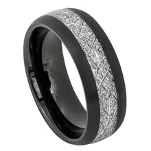 Load image into Gallery viewer, 8mm Tungsten Carbide Semi-Domed Black IP Plated with Imitation Meteorite Inlay Wedding Band Ring