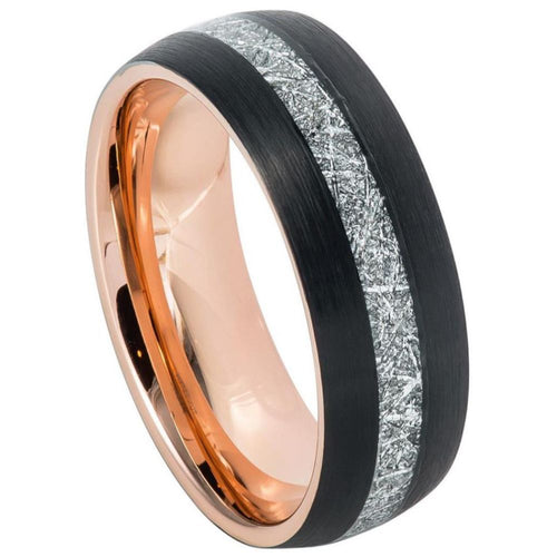 8mm Tungsten Carbide Semi-Domed Rose Gold IP Plated inside & Black IP Plated Outside Imitation