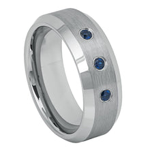 Load image into Gallery viewer, 8mm Tungsten Carbide Brushed Center Finish Shiny Beveled Edge  With THREE (3) BLACK DIAMONDS Ring