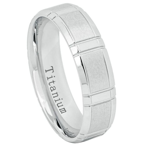 6mm White IP Plated Titanium Ring Beveled Edge Wedding Band Ring