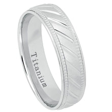 Load image into Gallery viewer, 6mm White IP Plated Titanium Ring Notched Center 2 sided Milgrain Wedding Band Ring