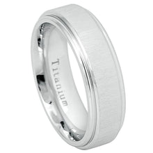 Load image into Gallery viewer, 7mm Flat White IP Plated Titanium Ring Frosted Brushed Center High Polished Stepped Edge