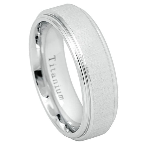 7mm Flat White IP Plated Titanium Ring Frosted Brushed Center High Polished Stepped Edge