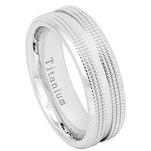 Load image into Gallery viewer, 7mm White IP Plated Titanium Ring Shiny Center Double Sided Milgrain Wedding Band Ring