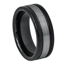 Load image into Gallery viewer, 8mm Tungsten Carbide High Polished Shiny Black IP Plated Sides Dark Gray Brushed Center
