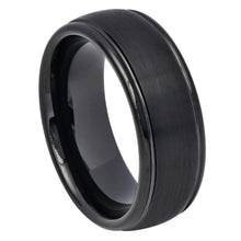 Load image into Gallery viewer, 8mm Tungsten Carbide Domed Black IP Plated Brushed Center High Polished Grooved Edge