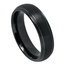 Load image into Gallery viewer, 6mm Tungsten Carbide Domed Black IP Plated Brushed Center High Polished Grooved Edge