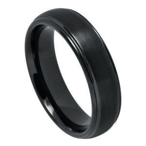 6mm Tungsten Carbide Domed Black IP Plated Brushed Center High Polished Grooved Edge