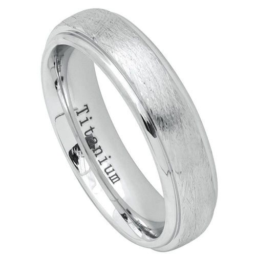 6mm White IP Plated Titanium Ring with Ice Finish Beveled Edge Wedding Band Ring