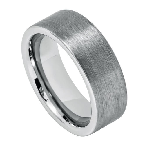 8mm Tungsten Carbide Brushed Pipe Cut Ring Wedding Band Ring
