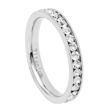 Load image into Gallery viewer, 3mm White Titanium IP Plated Eternity Ring with White CZs Wedding Band Ring
