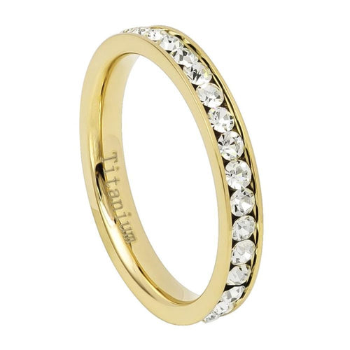 3mm Yellow Gold IP Plated Titanium Eternity Ring with White CZs Wedding Band Ring