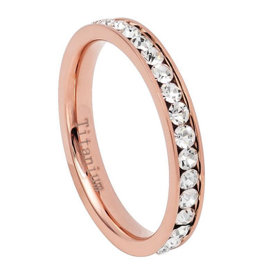 3mm Rose Gold IP Plated Titanium Eternity Ring with White CZs Wedding Band Ring