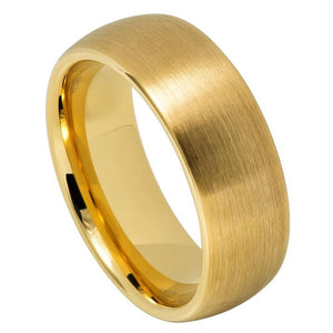 8mm Tungsten Carbide Yellow Gold IP Plated Brushed Domed Classic Style Wedding Band Ring