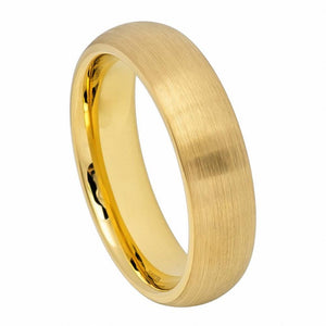 6mm Tungsten Carbide Yellow Gold IP Plated Brushed Domed Classic Style Wedding Band Ring