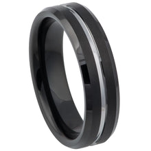 Load image into Gallery viewer, 6mm Tungsten Carbide Two-tone Black IP Brushed with Steel Color Grooved Center Beveled Edge