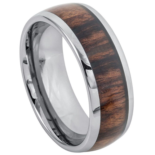 8mm Tungsten Carbide High Polished Domed with Rosewood Inlay Wedding Band Ring