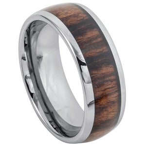 8mm Tungsten Carbide High Polished Domed with Rosewood Inlay Wedding Band Ring