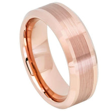 Load image into Gallery viewer, 8mm Tungsten Carbide Rose Gold IP Plated Brushed Center High Polished Beveled Edge Wedding Band Ring