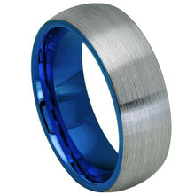 Load image into Gallery viewer, 8mm Tungsten Carbide Domed Blue IP Plated Inside Gun Metal Brushed Center Wedding Band Ring