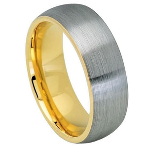 8mm Tungsten Carbide Domed Yellow Gold IP Plated Inside & Gun Metal Brushed Center Wedding Band Ring