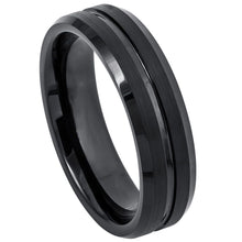 Load image into Gallery viewer, 6mm Tungsten Carbide BlackIP Plated Shiny Grooved Center Brushed Beveled Edge Wedding Band Ring